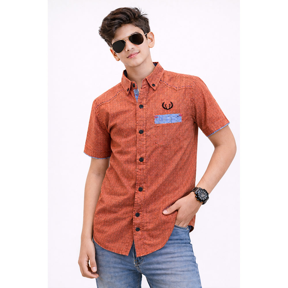 WHITE TEXTURE PRINTED SHIRT FOR BOYS