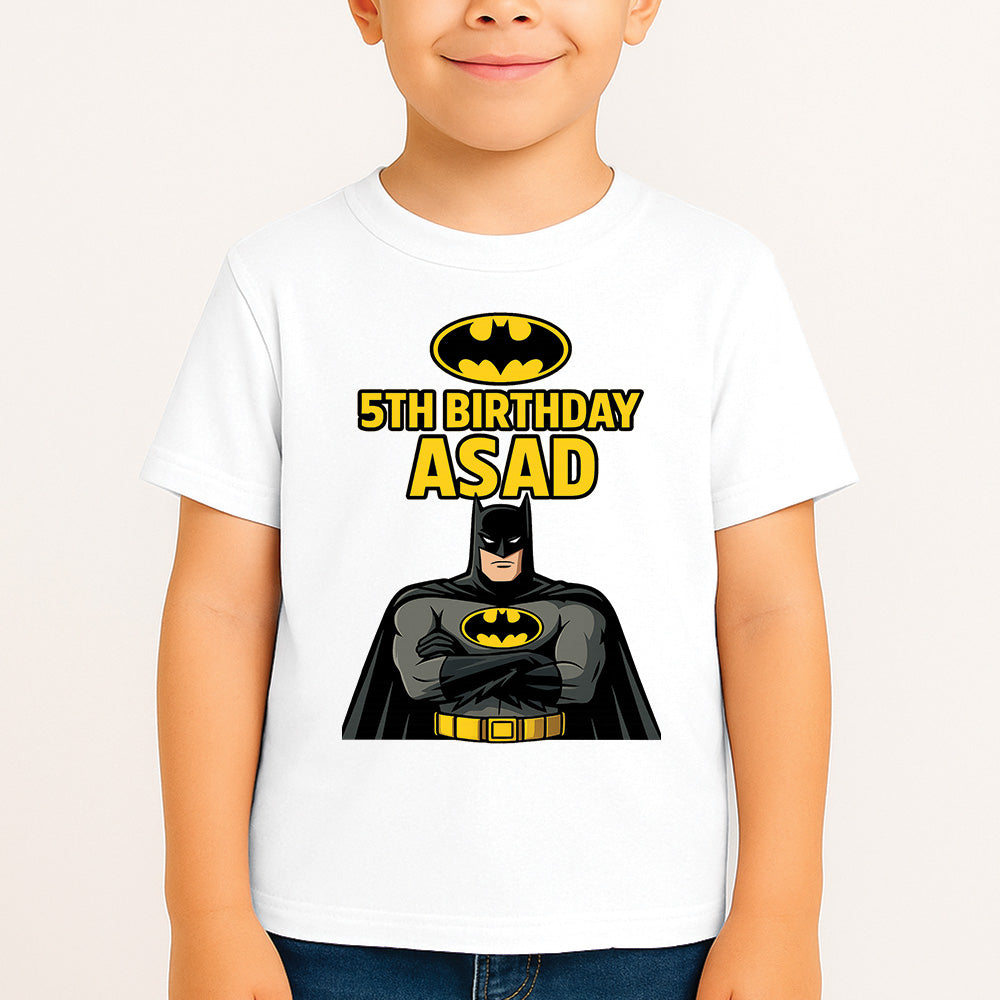 Sharrys Bat Man Customise Birthday T Shirt with Age and Name option