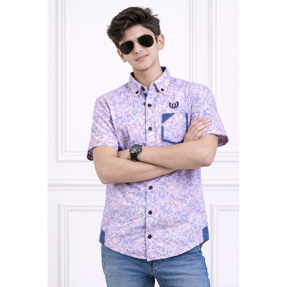 RED STITCHED PRINTED DESIGN BOYS SHIRT
