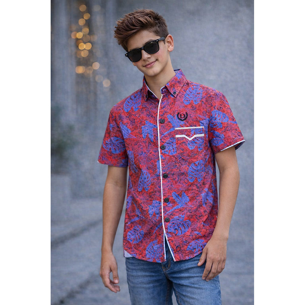 BLUE LEAVES PRINTED DESIGN BOYS SHIRT