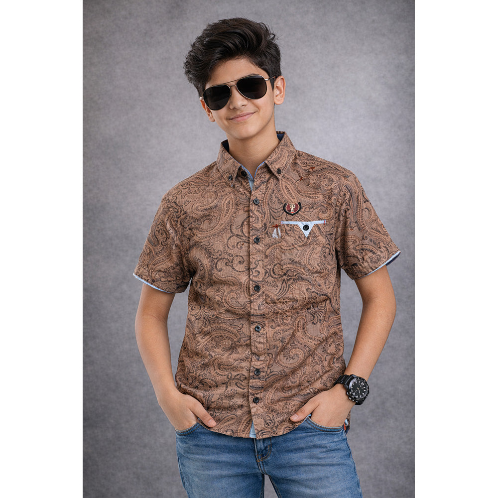 WOODEN CARVING DESIGN PRINTED BOYS SHIRT