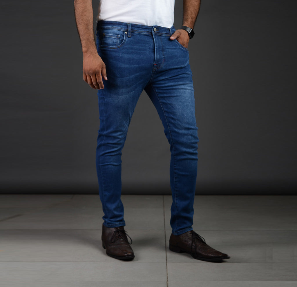 Skinny Fit Mid Blue Jeans For Men
