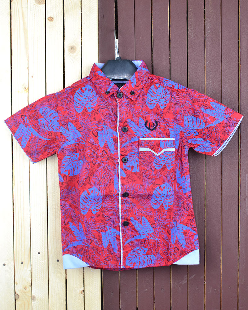 BLUE LEAVES PRINTED DESIGN BOYS SHIRT