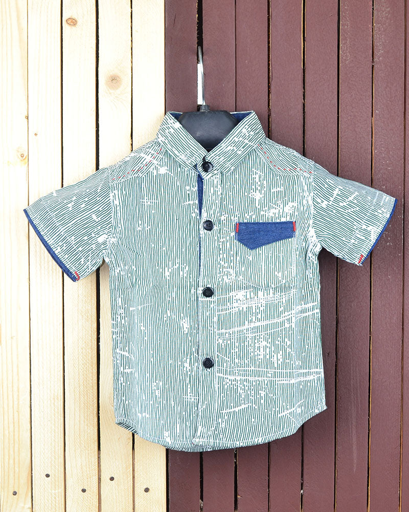 GREEN LINES PRINTED DESIGN KIDS SHIRT