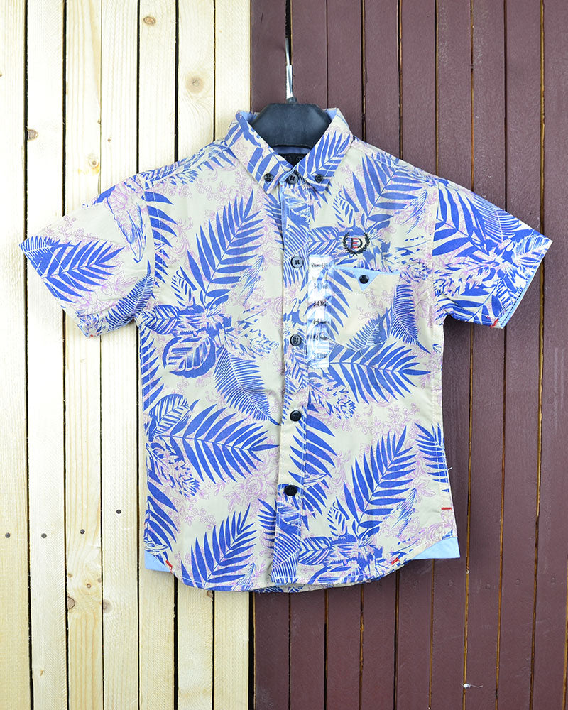 BLUE LEAVE PRINTED DESIGN BOYS SHIRT