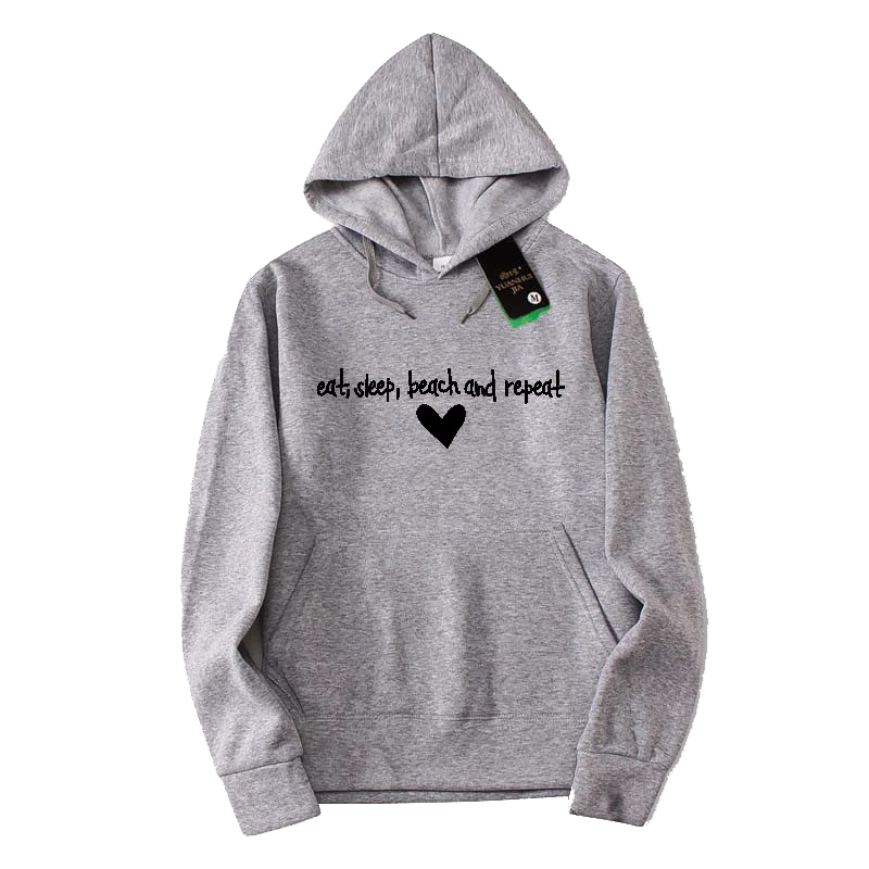 EAT SLEEP BEACH REPEAT PRINTED HOODIE