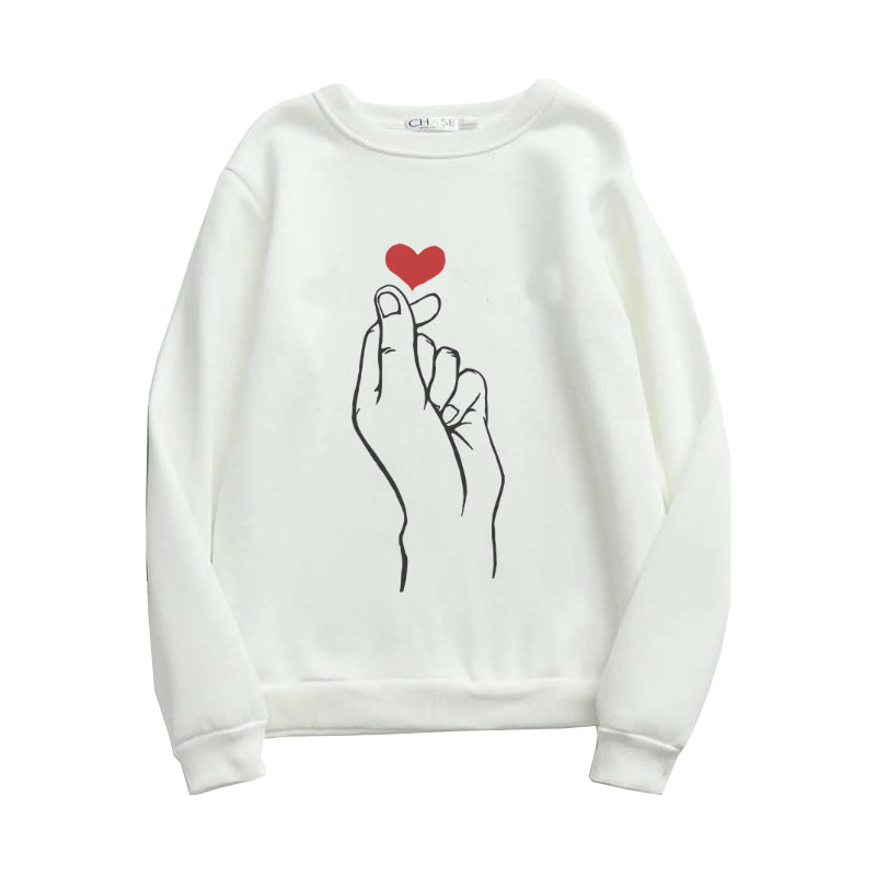Printed Sweatshirt For Women (FINGER HEART)