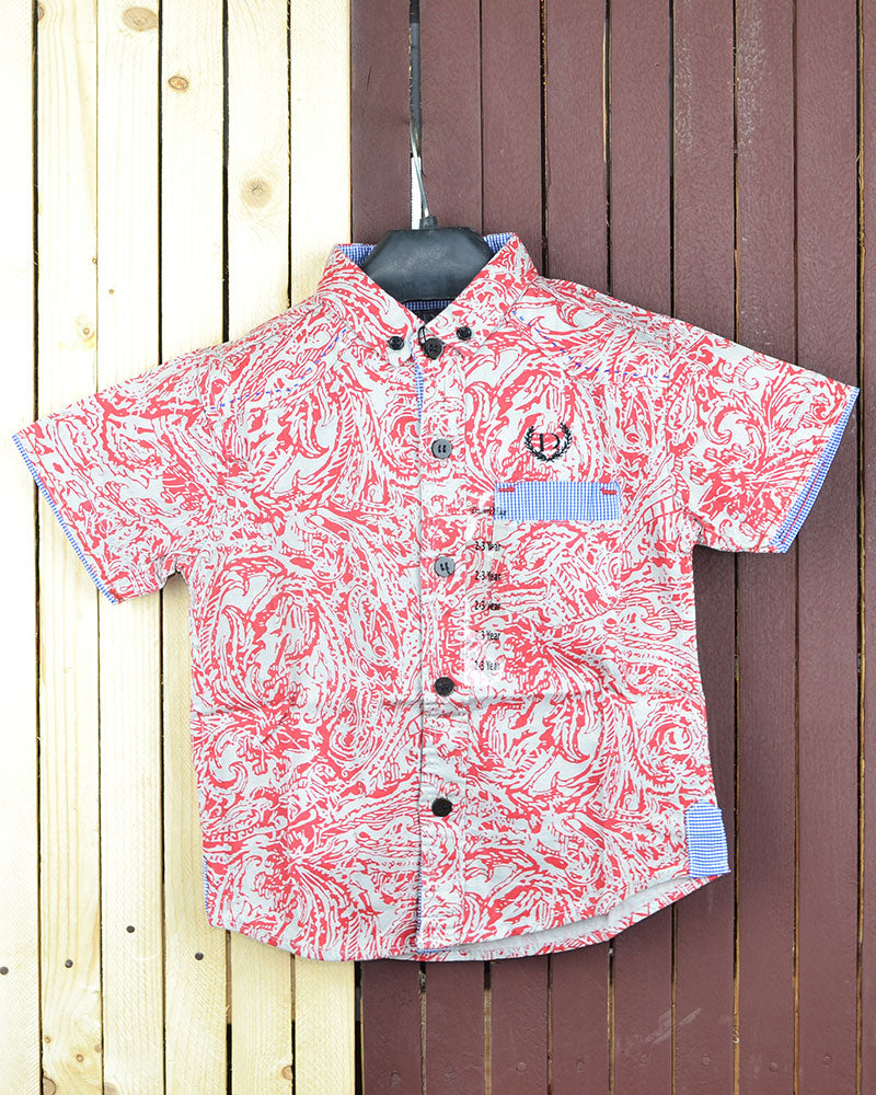 RED ART PRINTED DESIGN SHIRT FOR BOYS