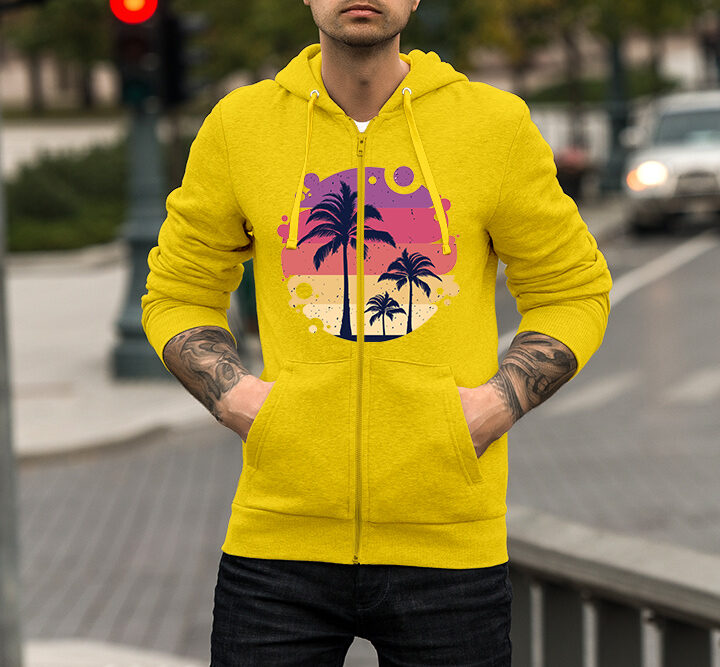 Graphic Design Printed Zipper Hoodie For Men (ISLAND VIEW)