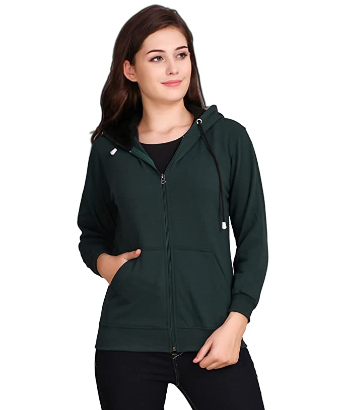 Women Zipper Hoodie Plain Pullover Front zip up Kangro Pocket