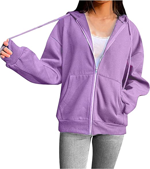 Women Zipper Hoodie Plain Pullover Front zip up Kangro Pocket