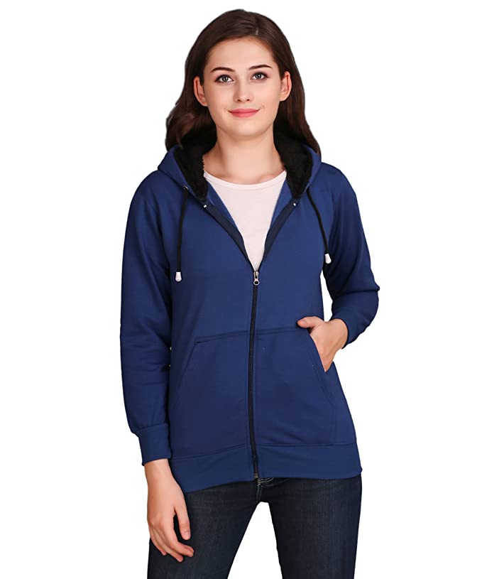 Women Zipper Hoodie Plain Pullover Front zip up Kangro Pocket