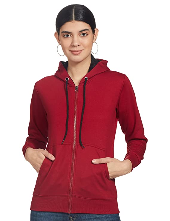 Women Zipper Hoodie Plain Pullover Front zip up Kangro Pocket