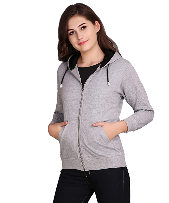 Women Zipper Hoodie Plain Pullover Front zip up Kangro Pocket