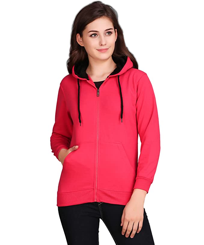 Women Zipper Hoodie Plain Pullover Front zip up Kangro Pocket