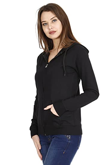 Women Zipper Hoodie Plain Pullover Front zip up Kangro Pocket