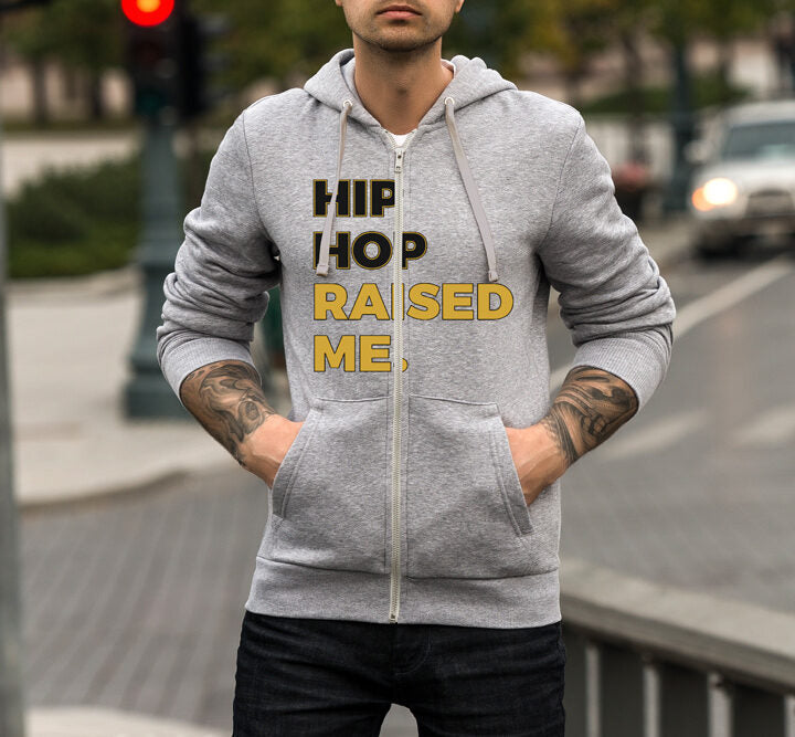 Graphic Design Printed Zipper Hoodie For Men (HIP HOP RAISED ME)