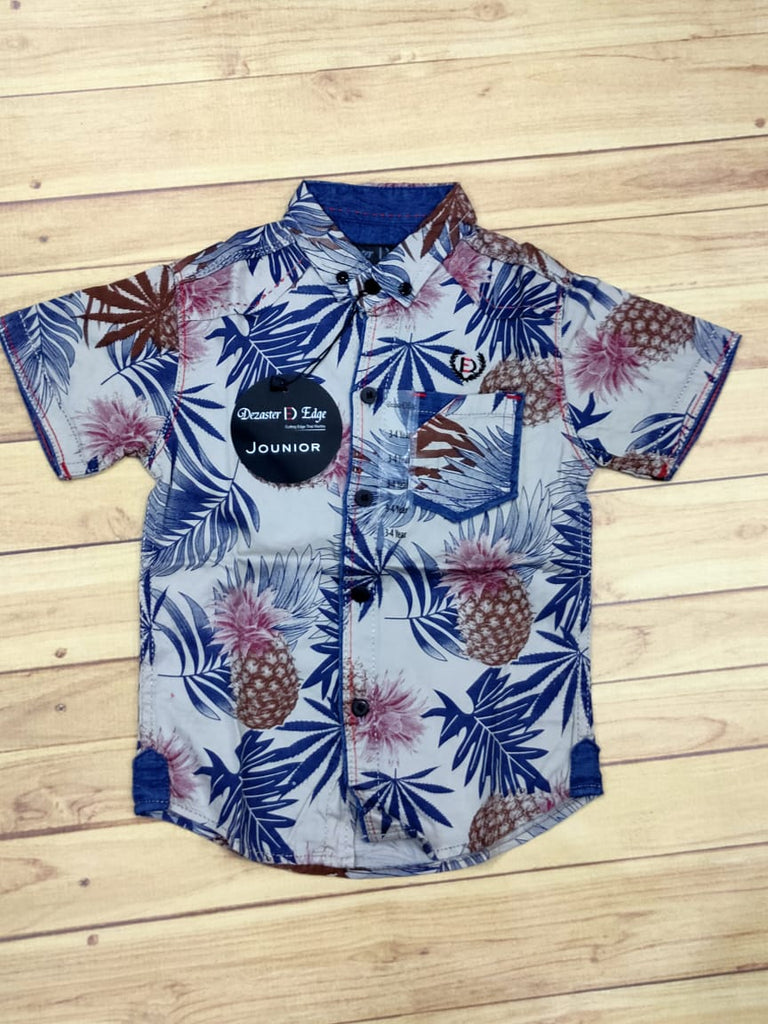 BLUE LEAVES PRINTED DESIGN SHIRT FOR BOYS