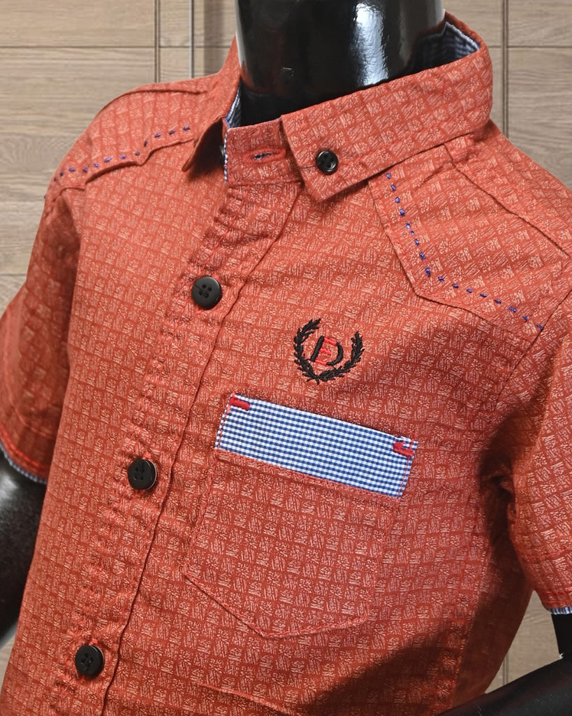 WHITE TEXTURED PRINTED DESIGN BOYS SHIRT